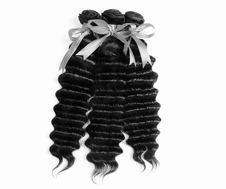 100% Human Hair Weave Bundles | Deep Wave | Natural | 3 PACK: 22”+24”+26”